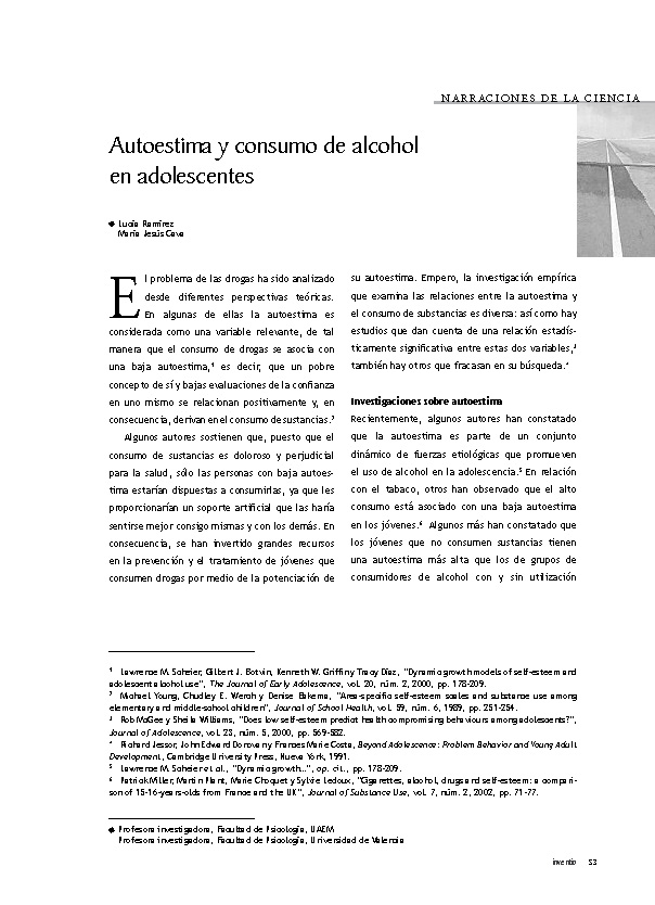 Autoestima y consumo de alcohol en adolescentes