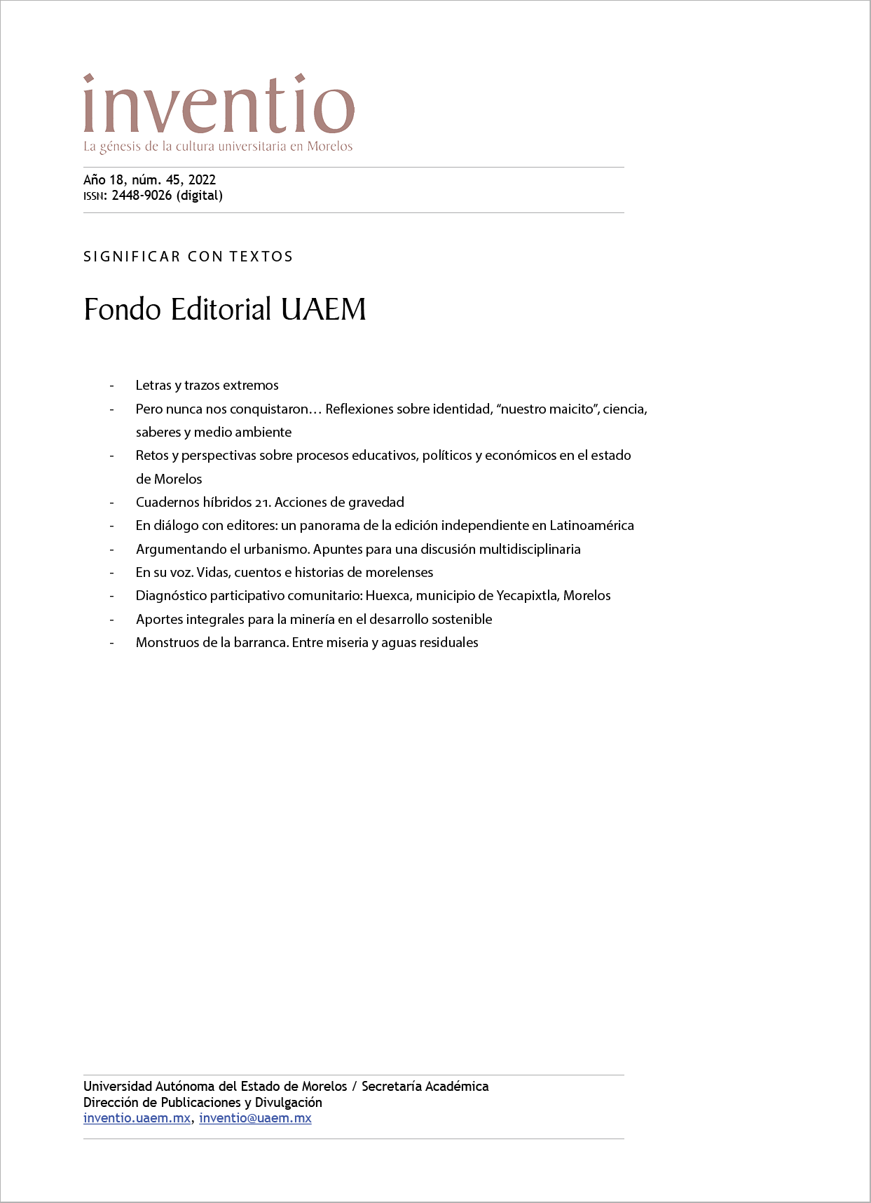 Fondo Editorial UAEM, número 45