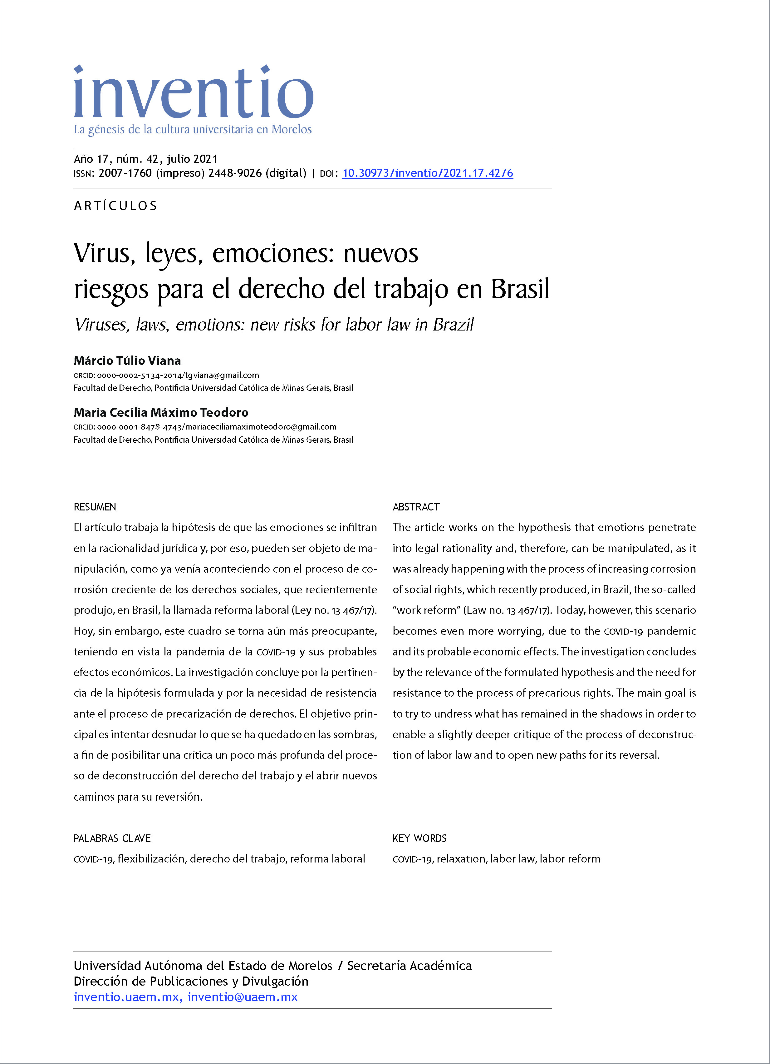  Virus, leyes, emociones: nuevos riesgos para el derecho del trabajo en Brasil