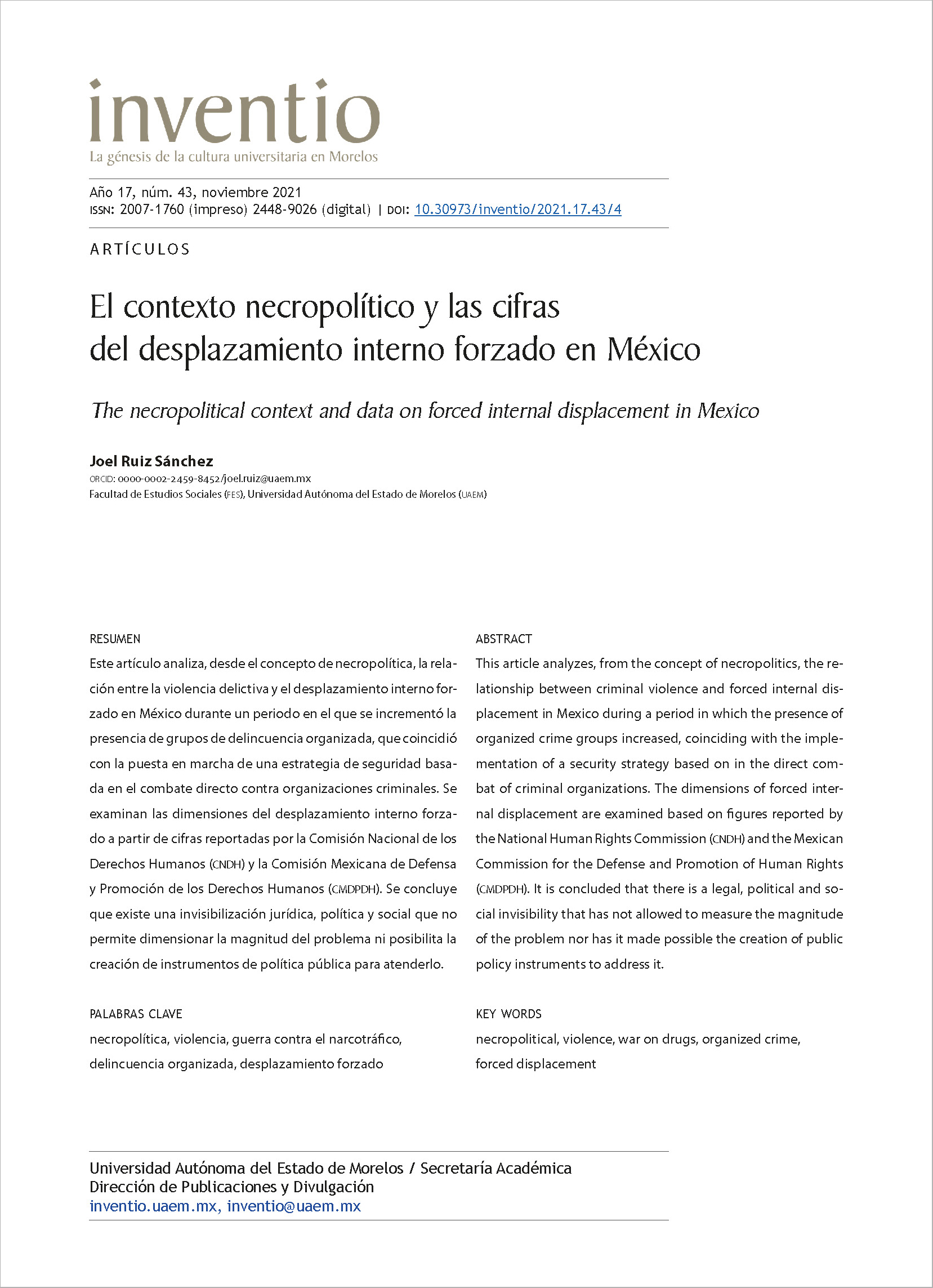 El contexto necropolítico y las cifras del desplazamiento interno forzado en México
