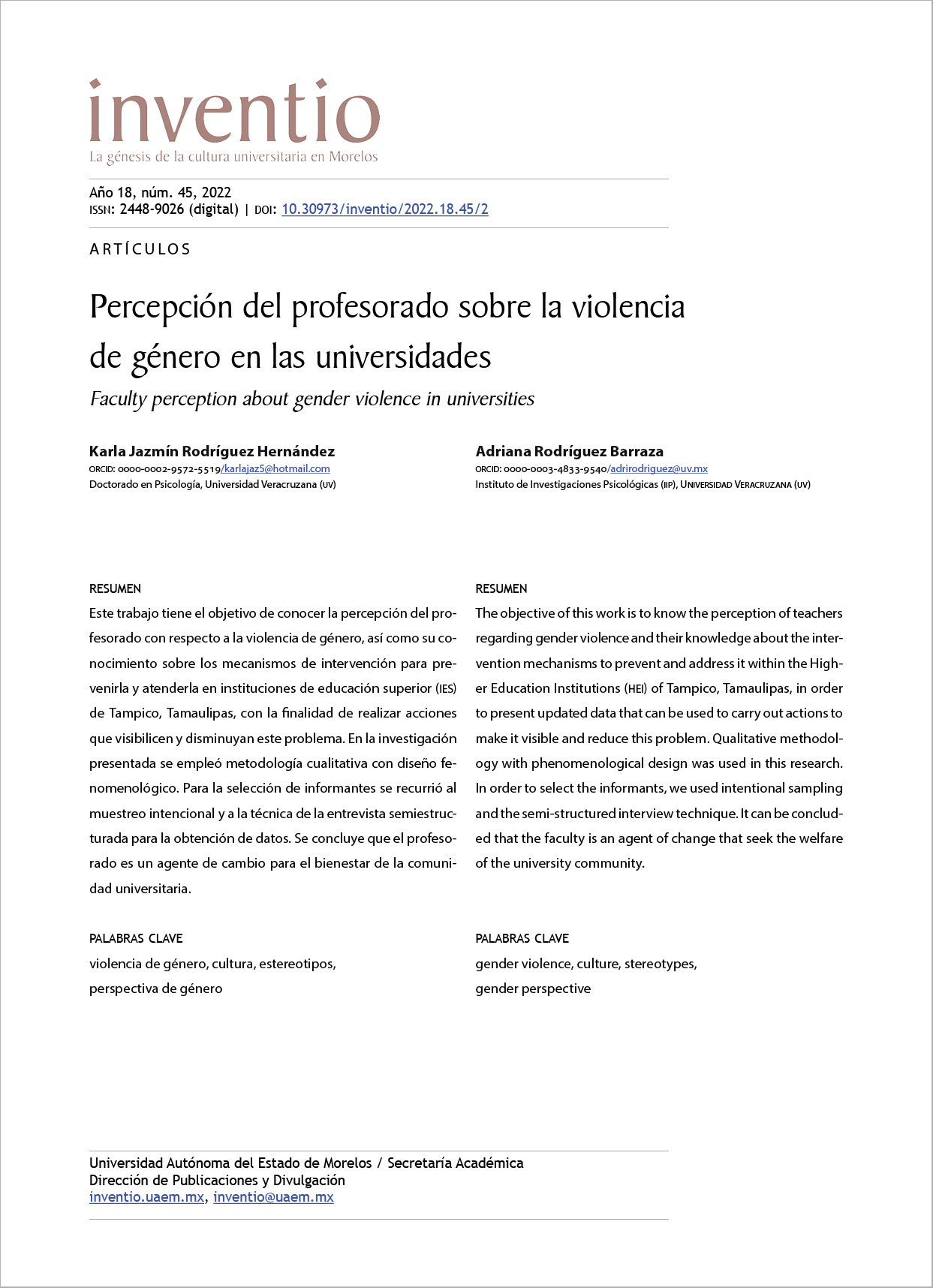 Percepción del profesorado sobre la violencia de género en las universidades