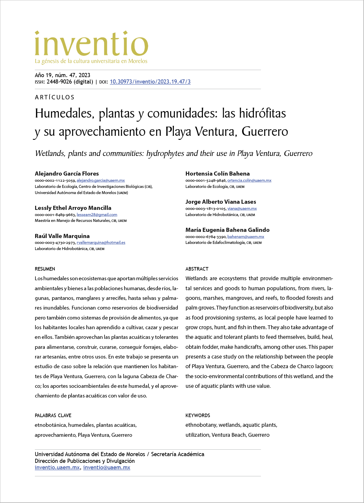 Humedales, plantas y comunidades: las hidrófitas y su aprovechamiento en Playa Ventura, Guerrero