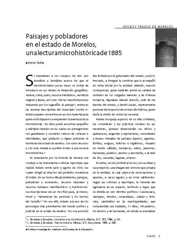 Paisajes y pobladores en el estado de Morelos, una lectura microhistorica de 1885