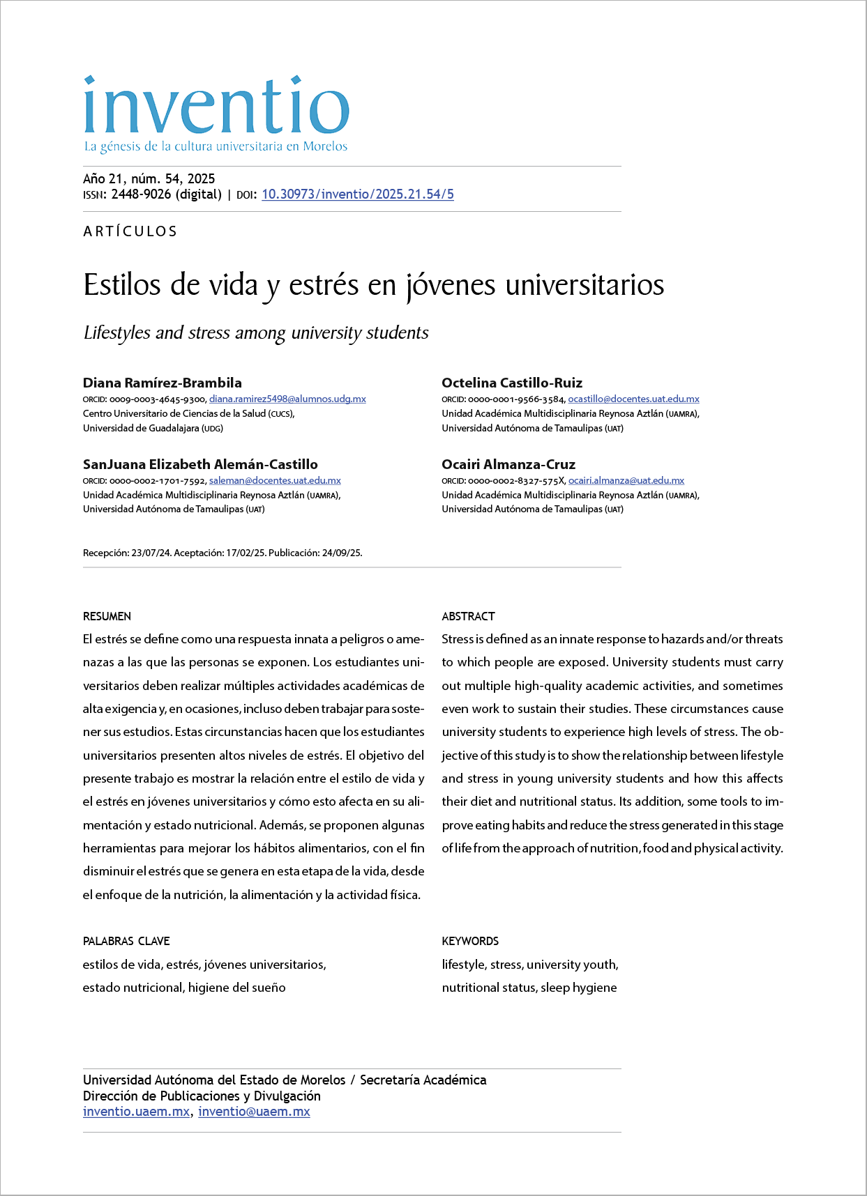 Estilos de vida y estrés en jóvenes universitarios