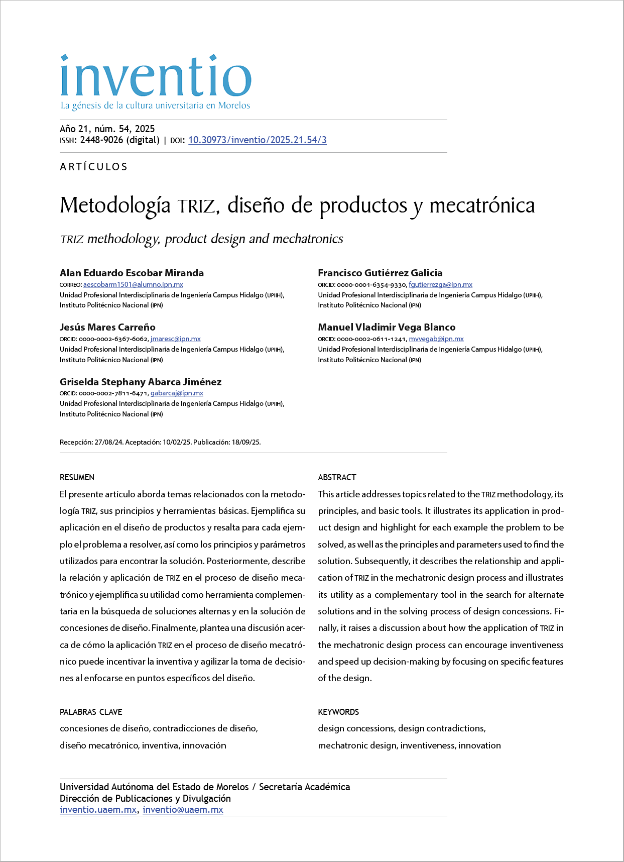 Metodología TRIZ, diseño de productos y mecatrónica