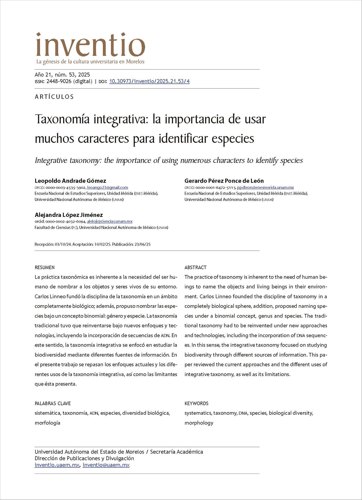 Taxonomía integrativa: la importancia de usar muchos caracteres para identificar especies