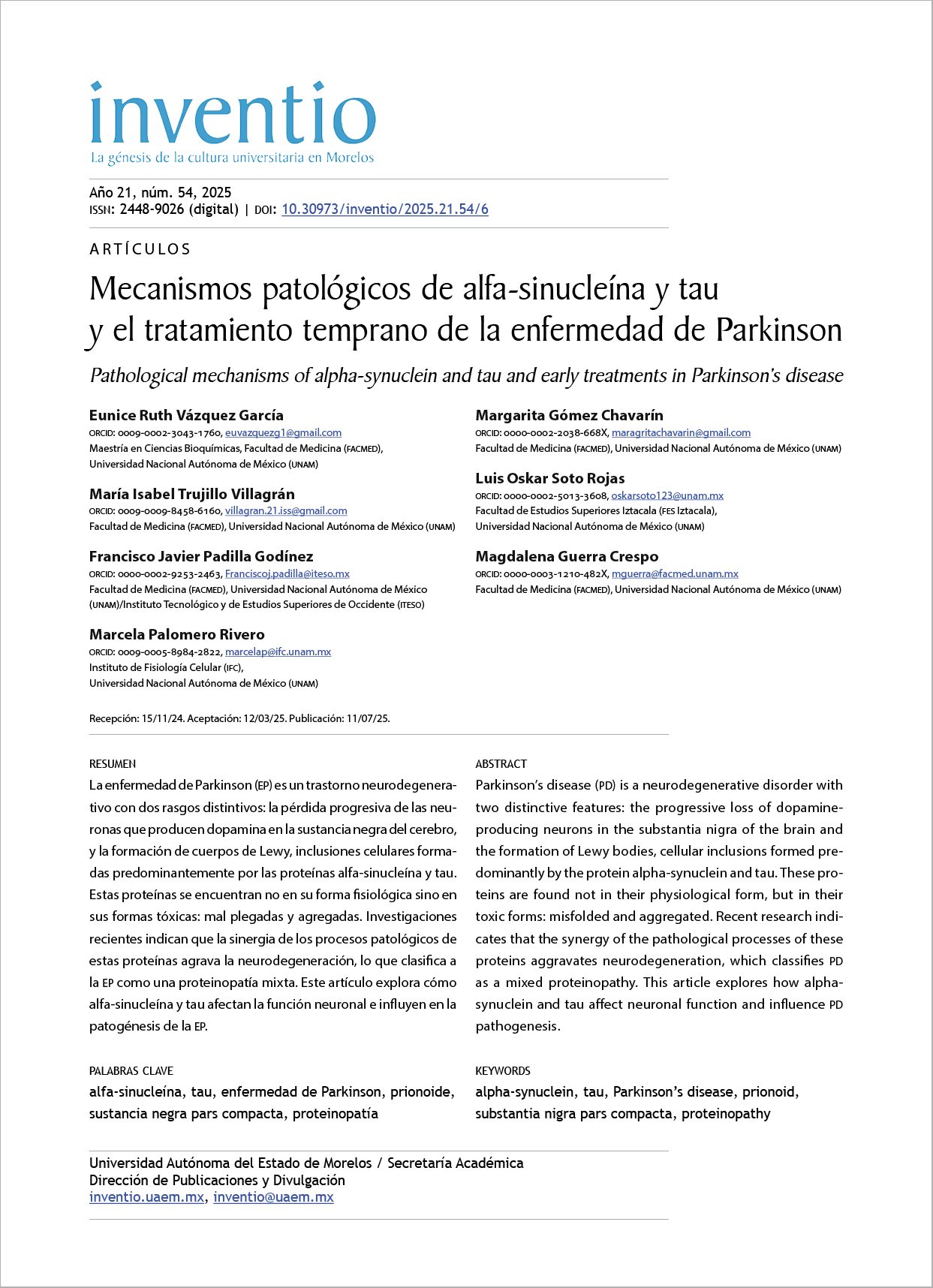 Mecanismos patológicos de alfa-sinucleína y tau y el tratamiento temprano de la enfermedad de Parkinson