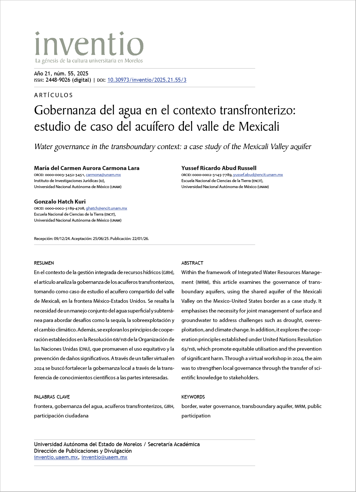 Gobernanza del agua en el contexto transfronterizo: estudio de caso del acuífero del valle de Mexicali