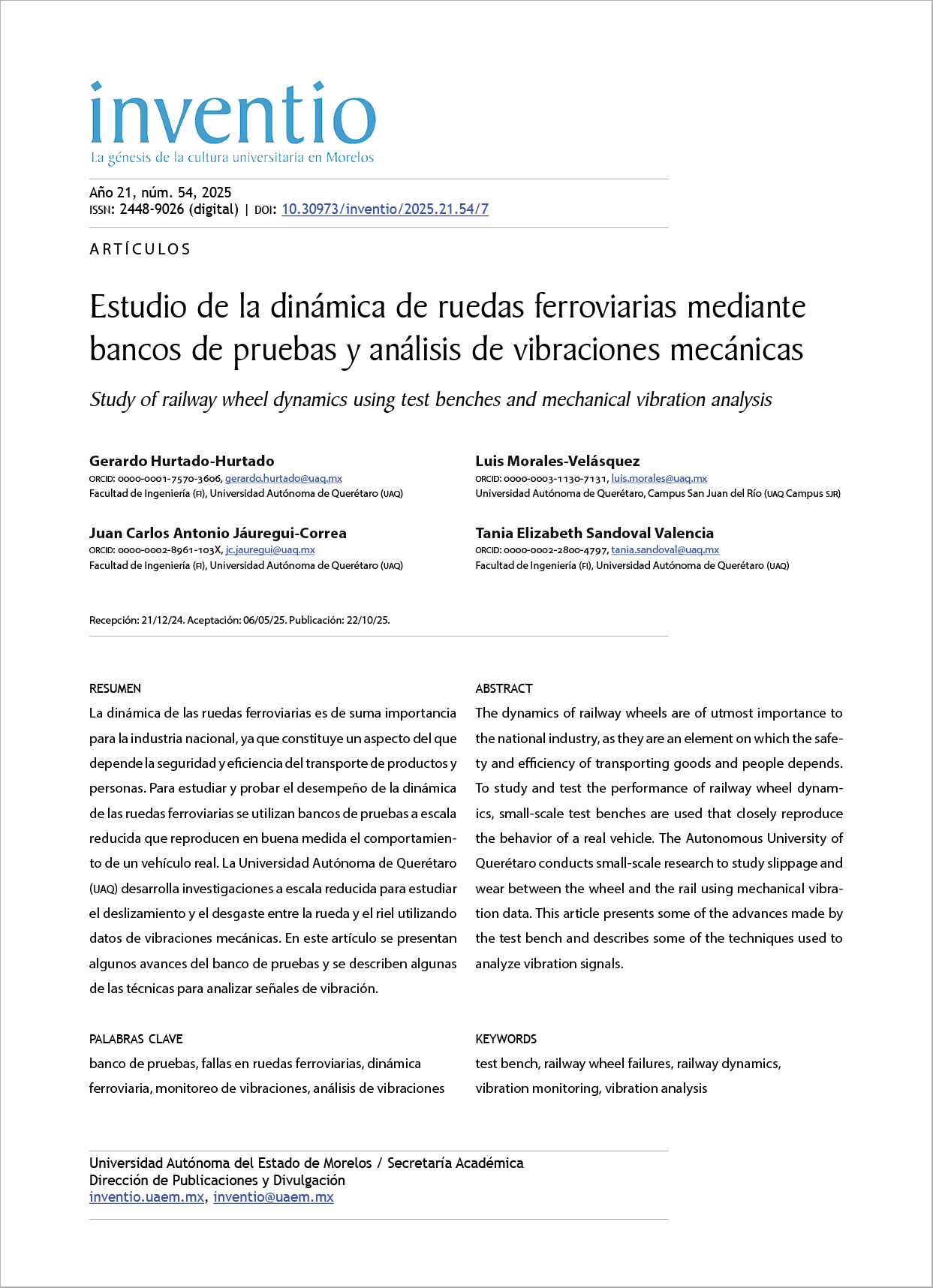 Estudio de la dinámica de ruedas ferroviarias mediante bancos de pruebas y análisis de vibraciones mecánicas