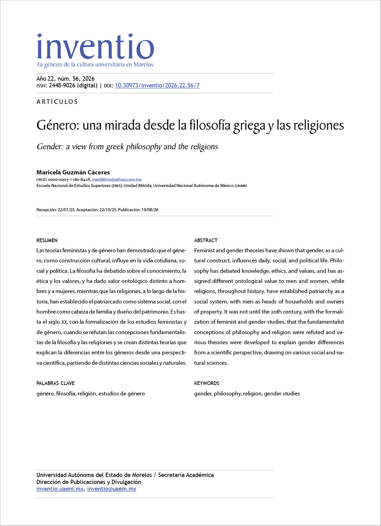 Género: una mirada desde la filosofía griega y las religiones