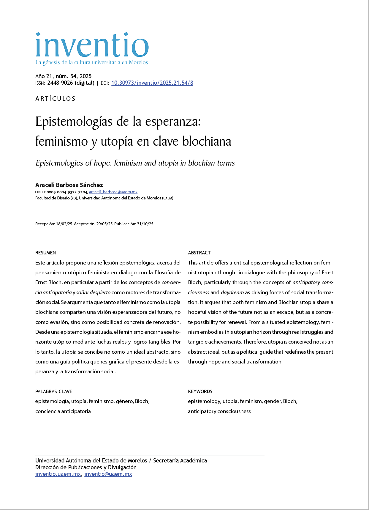 Epistemologías de la esperanza: feminismo y utopía en clave blochiana