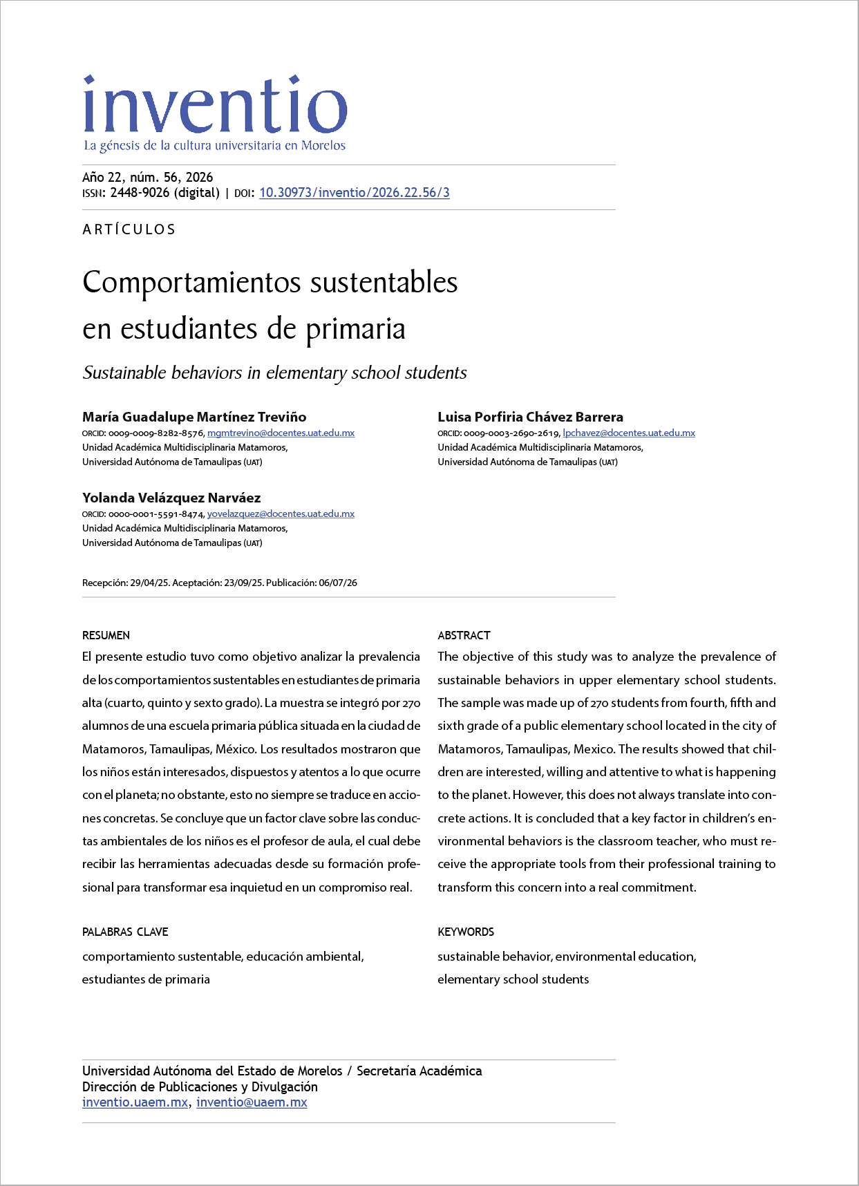 Comportamientos sustentables en estudiantes de primaria