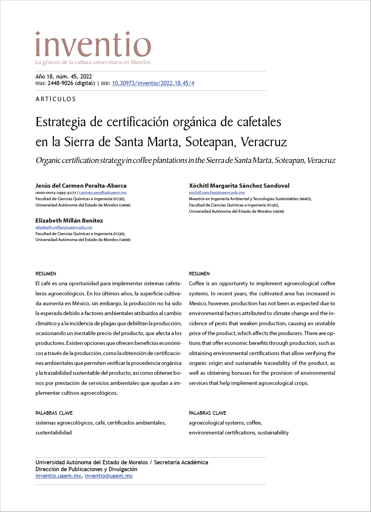 Estrategia de certificación orgánica en cafetales de la Sierra de Santa Marta, Soteapan, Veracruz