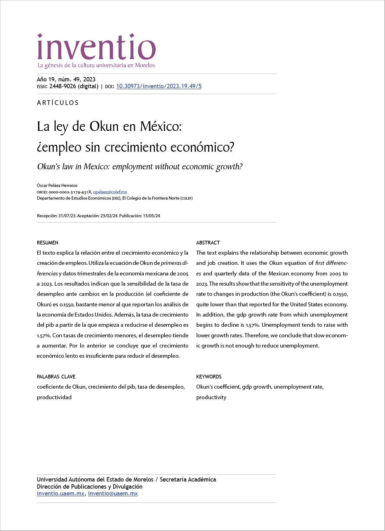 La ley de Okun en México: ¿empleo sin crecimiento económico?