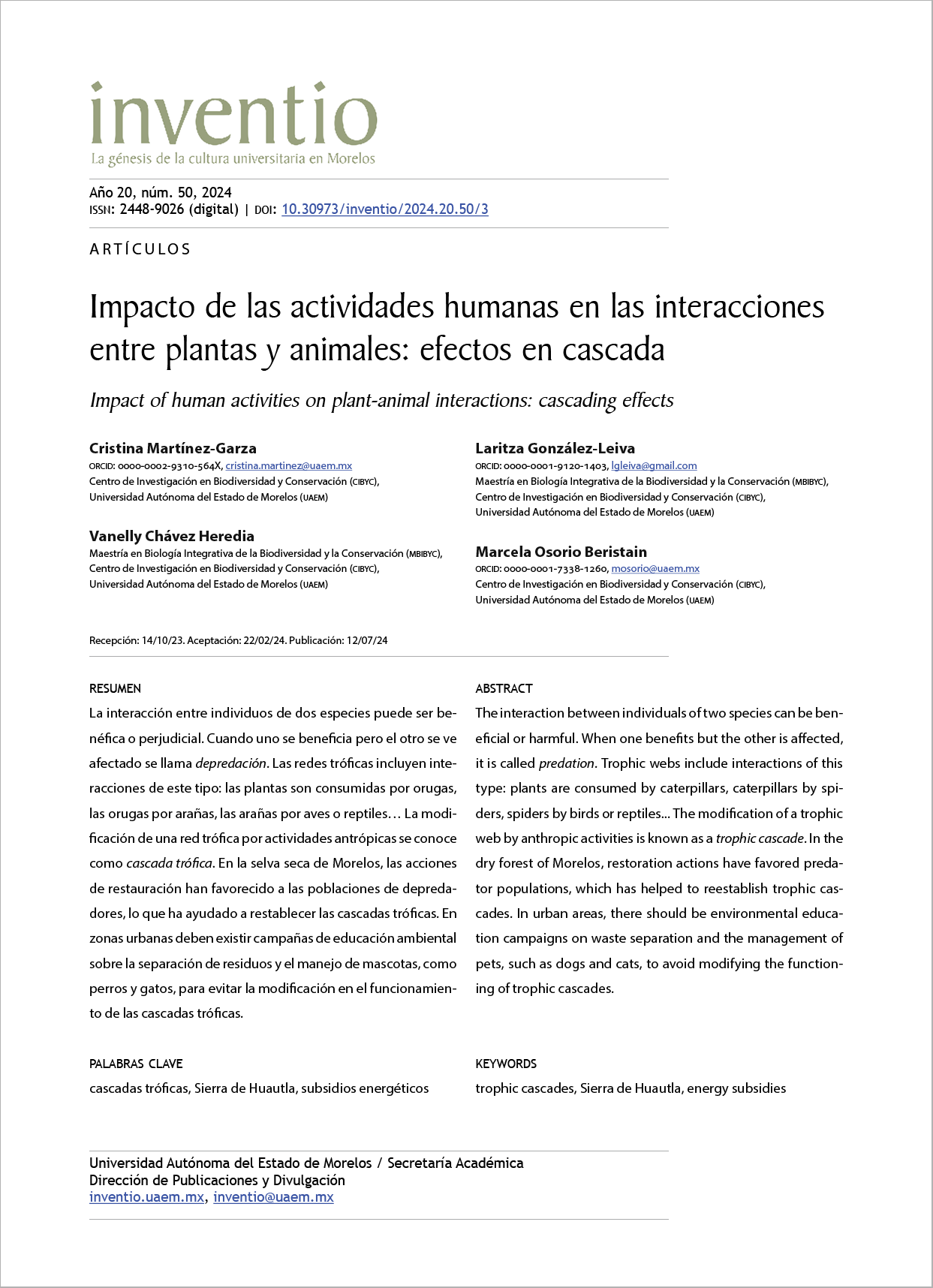 Impacto de las actividades humanas en las interacciones entre plantas y animales: efectos en cascada