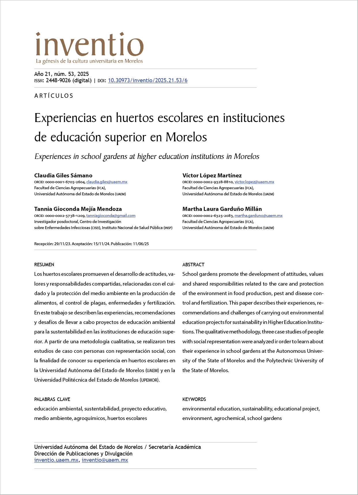 Experiencias en la implementación de huertos escolares en instituciones de educación superior del estado de Morelos
