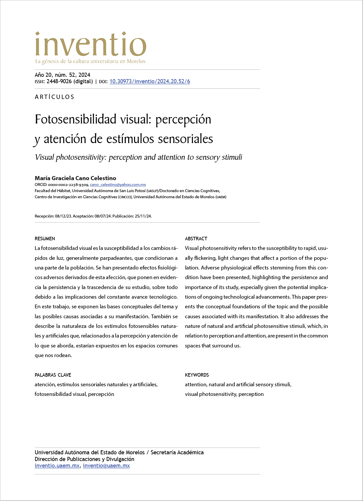 Fotosensibilidad visual: percepción y atención de estímulos sensoriales