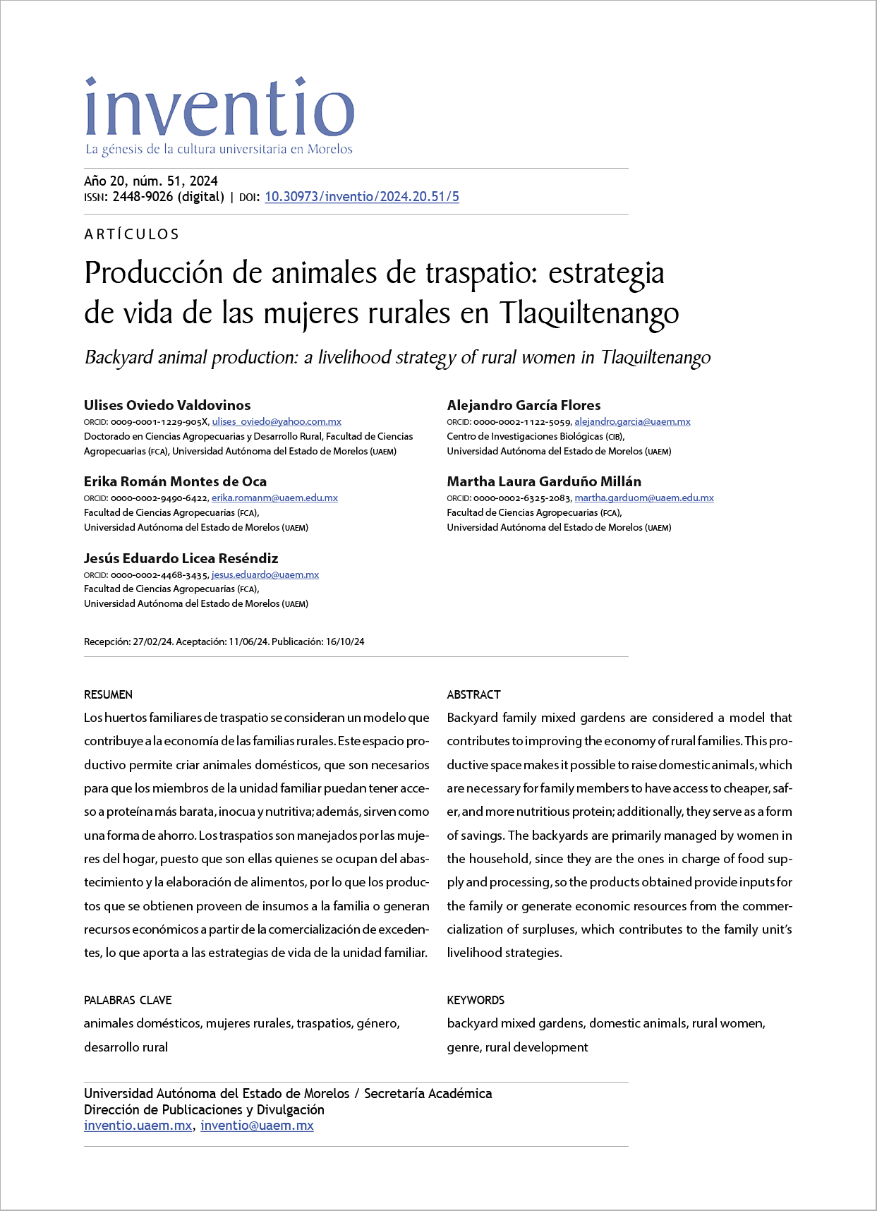 Producción de animales de traspatio: estrategia de vida de las mujeres rurales en Tlaquiltenango