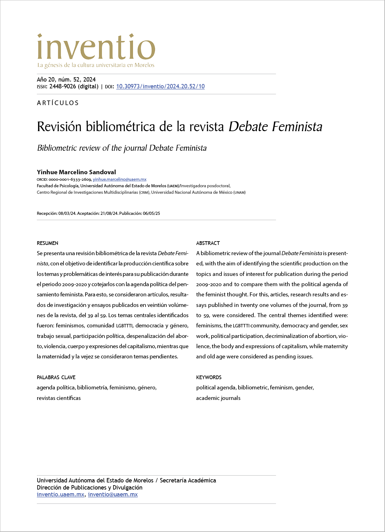 Revisión bibliométrica de la revista Debate Feminista