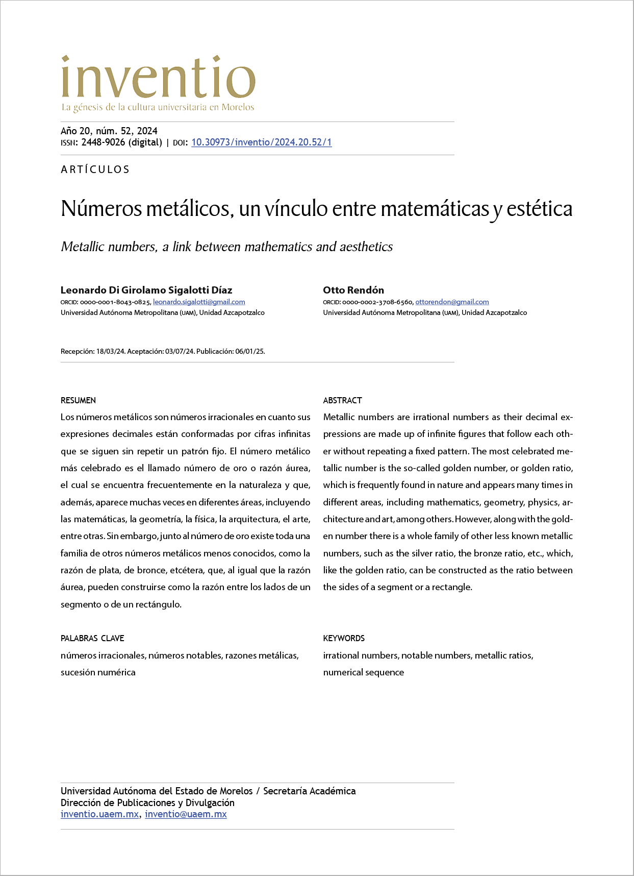 Números metálicos, un vínculo entre matemáticas y estética