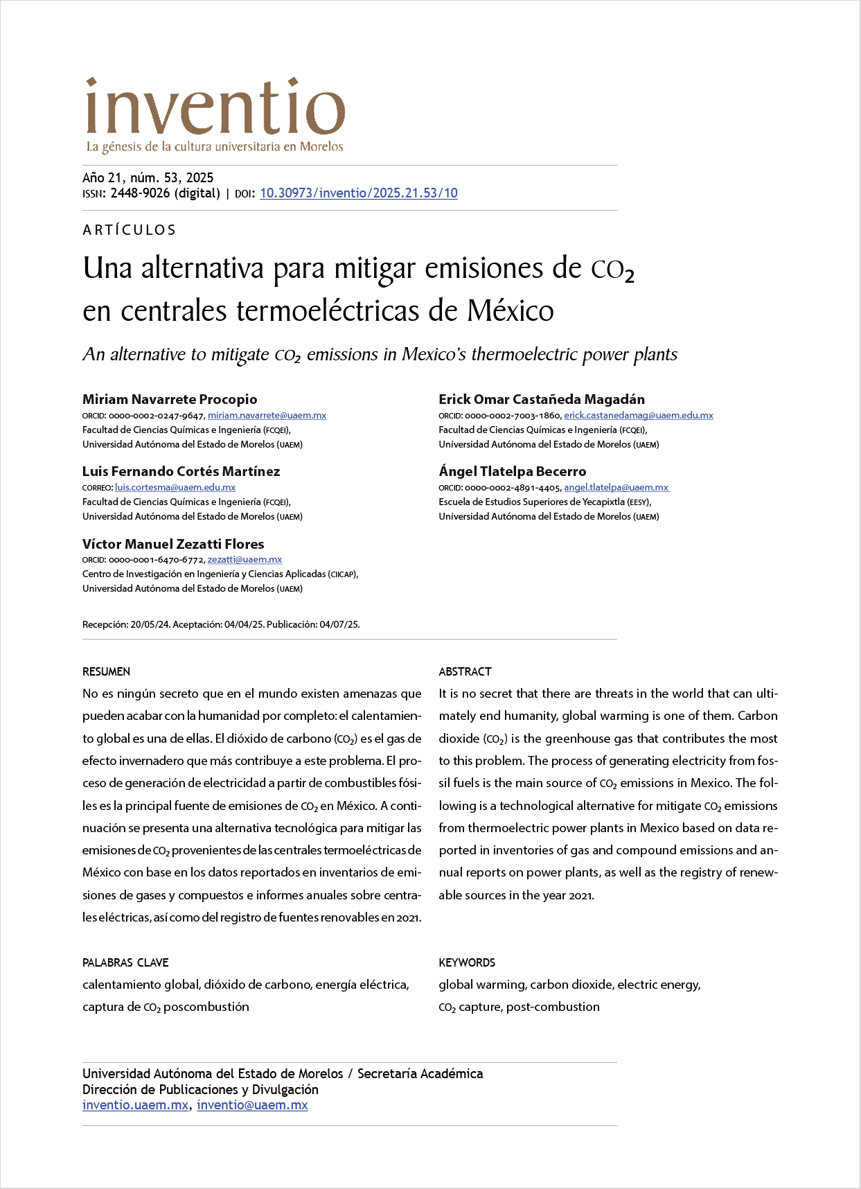 Una alternativa para mitigar emisiones de CO2 en centrales termoeléctricas de México